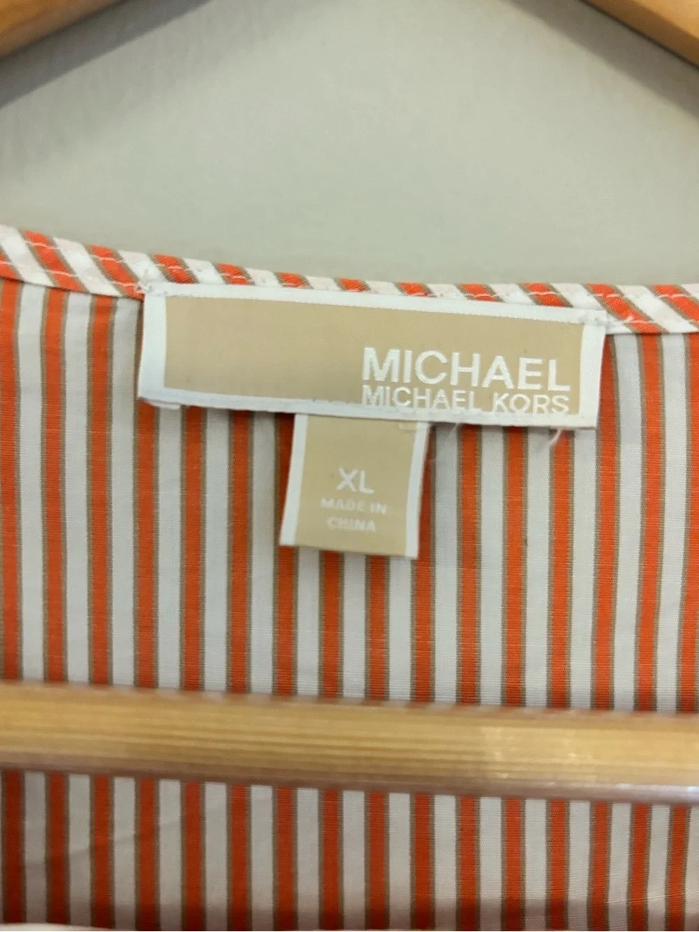 Michael Kors Coral & White Striped Bell Sleeve Blouse